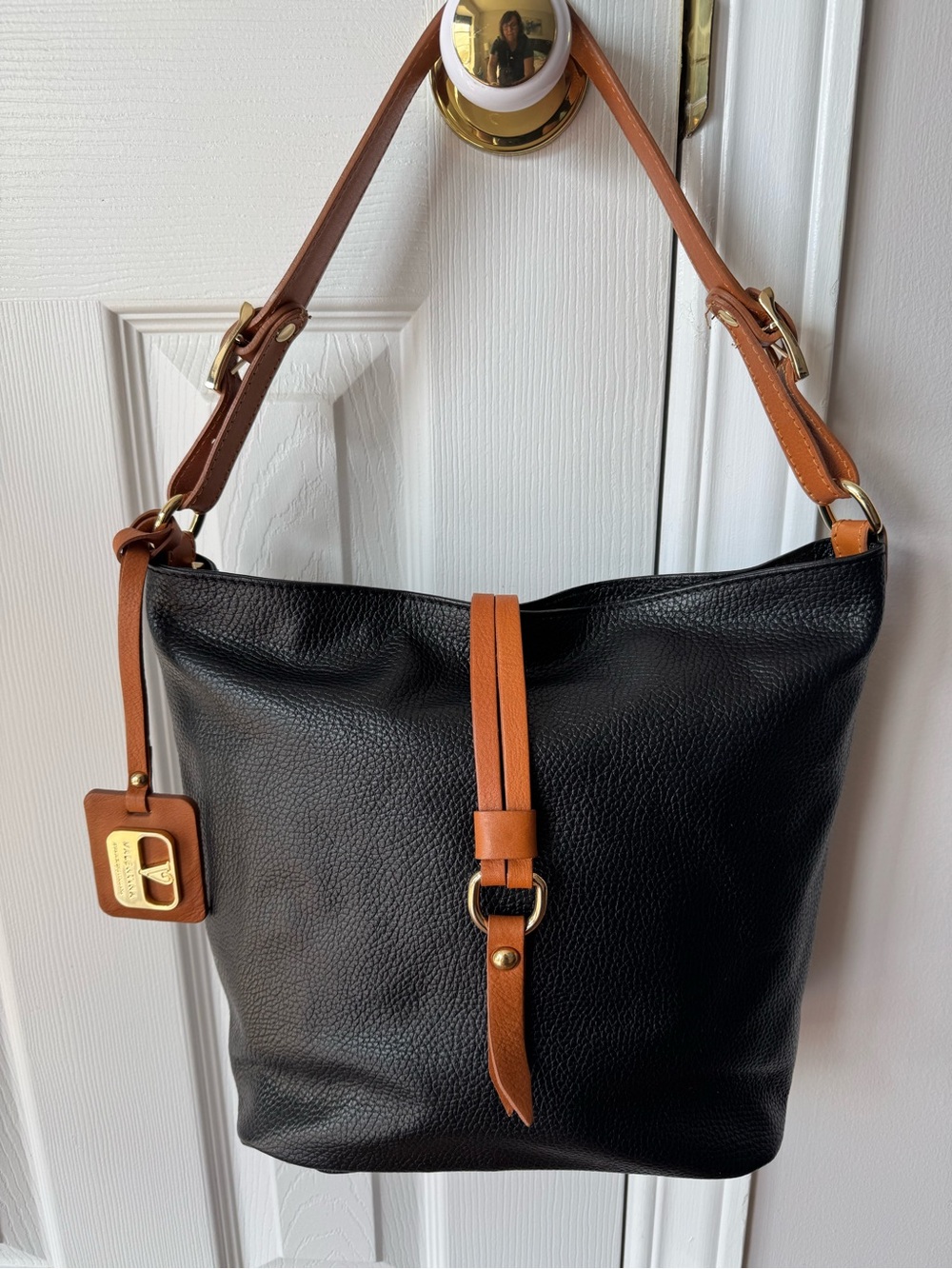 Valentina - Black and Tan Leather Hobo Bag with Contrast Strap